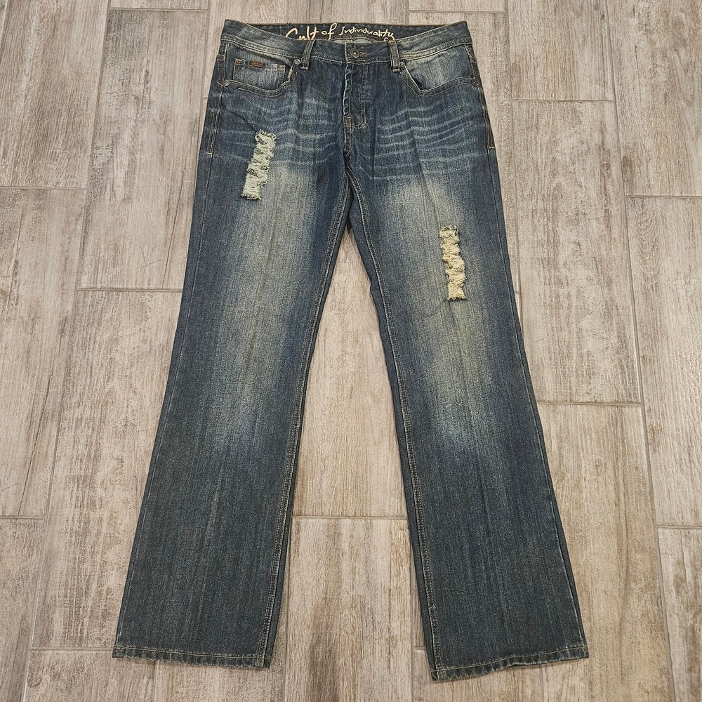 Cult Of‎ Individuality Jeans Size 36x34 Hagen Straight Leg Dark Wash Distressed